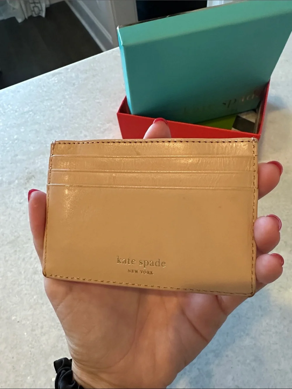 kate spade Hot Pink Patent Card Holder with Gold Plaque
